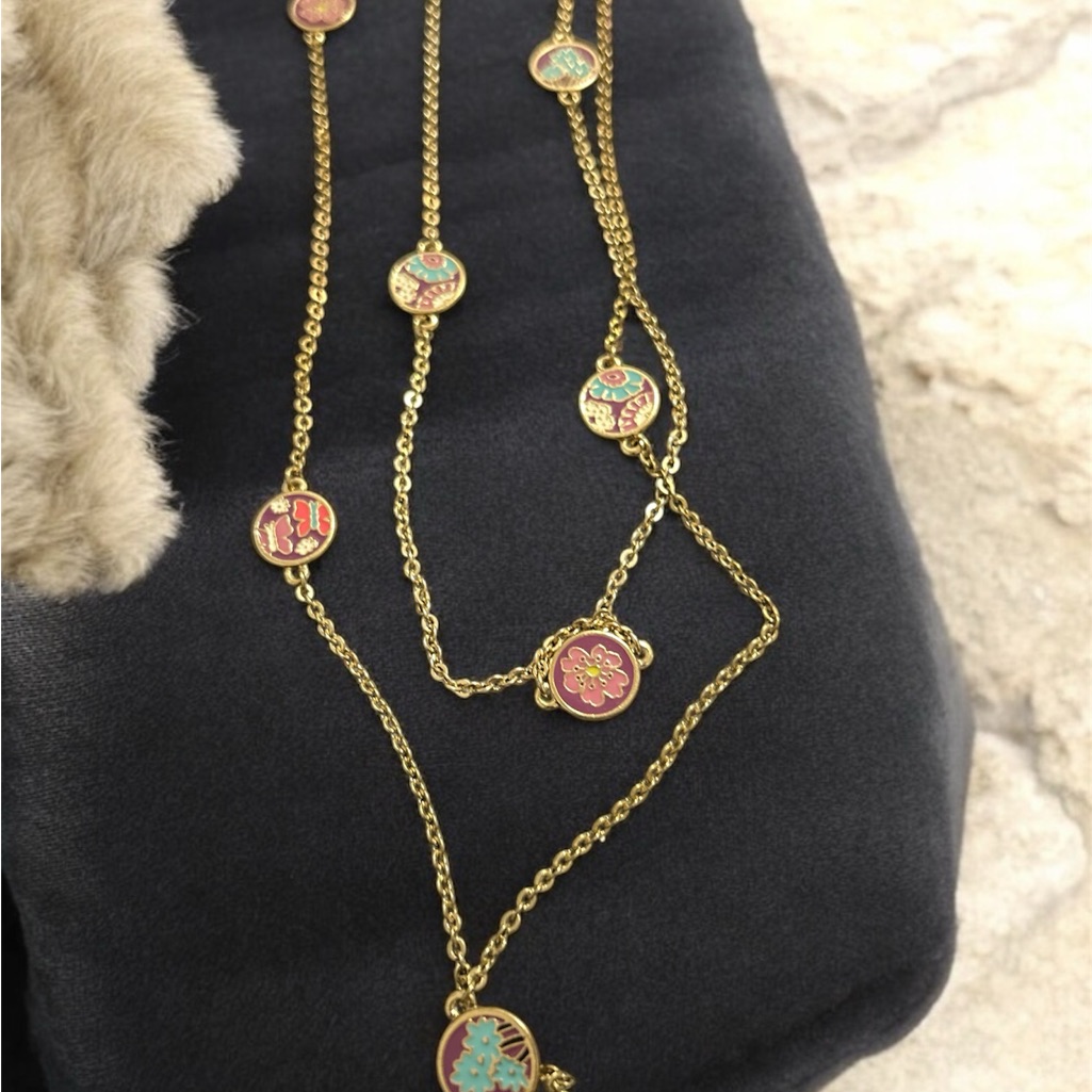 Vera Bradley Gold And Pink Necklace With Decorative Elements